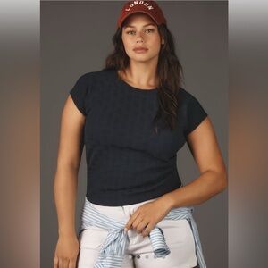 NWT Anthropologie Blue Tassel Textured Baby Tee Navy Size 1X